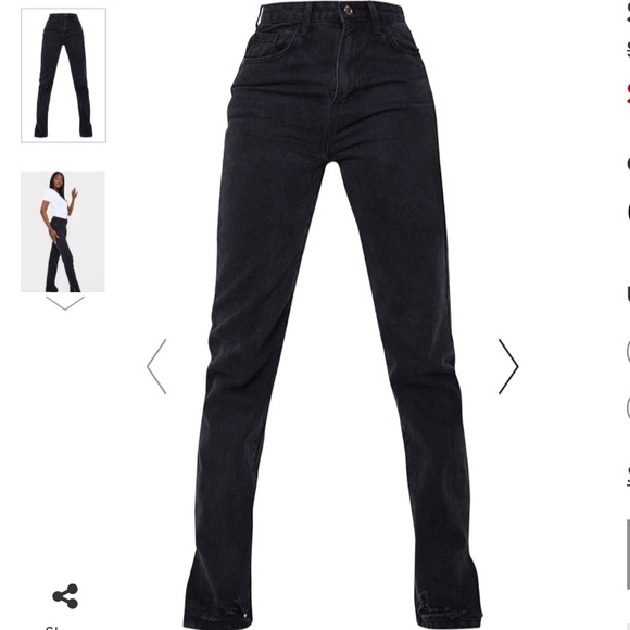 TALL BLACK RIPPED SPLIT HEM STRAIGHT LEG JEANS 12 - Picture 5 of 5